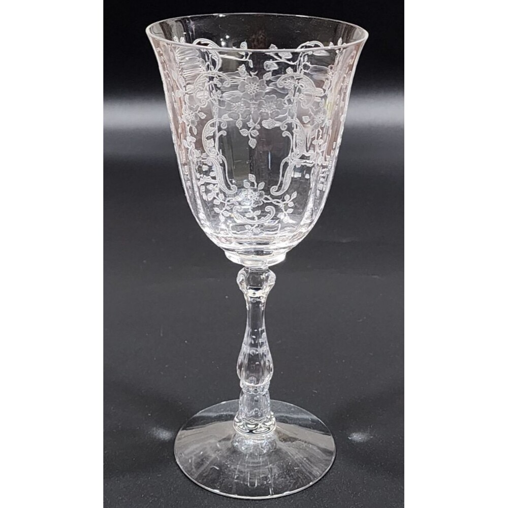 Fostoria Meadow Rose Etched Crystal 7 5/8" Water Wine Goblet Glass